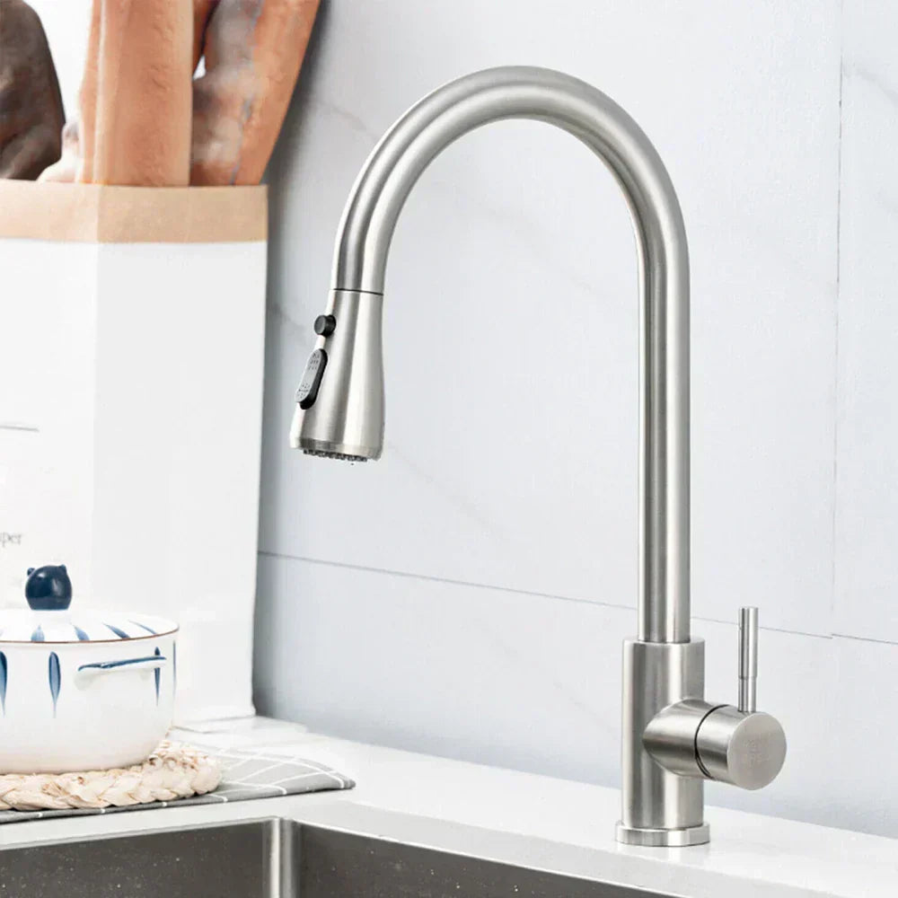 NoirFlow Retractable Kitchen Mixer Tap With Pull Out Spout - OpalDwell