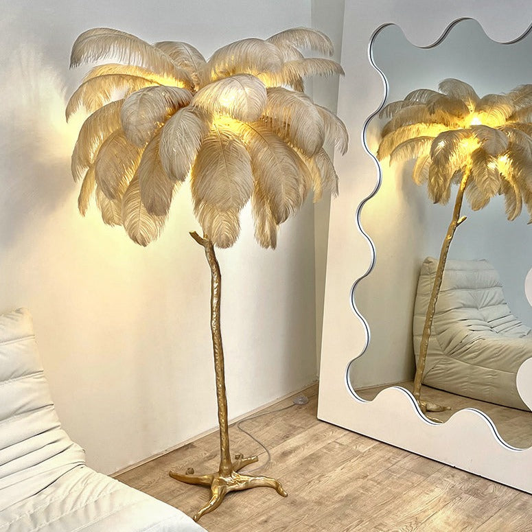 AstraLoom Ostrich Feather LED Floor Lamp with Adjustable Height and Soft Glow OpalDwell