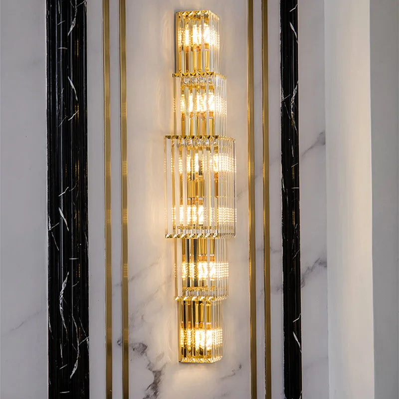 Lunara Crystal Pillar Wall Lamp With Elegant Glow Accent - OpalDwell