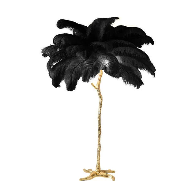 Aurelle Ostrich Feather Floor Lamp in Brass Copper Finish OpalDwell