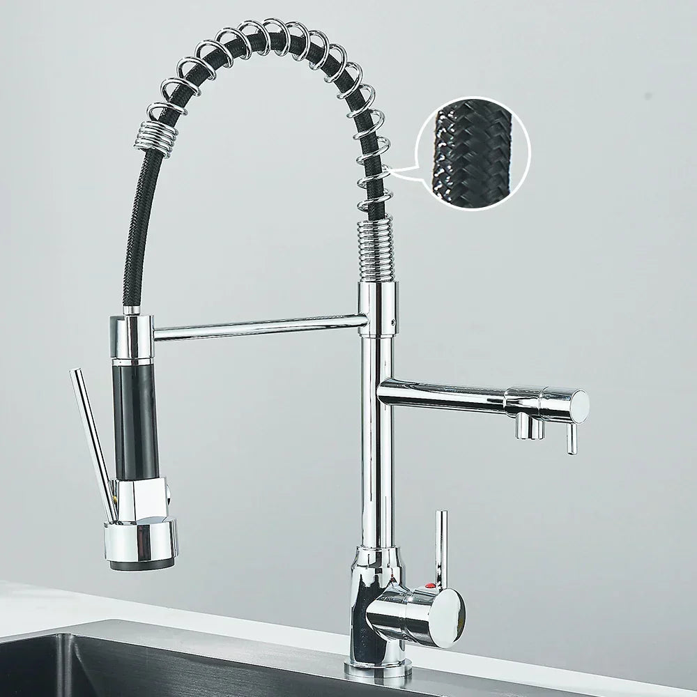 FluxSpout Dual Kitchen Mixer Tap With Spring Spout Finish - OpalDwell