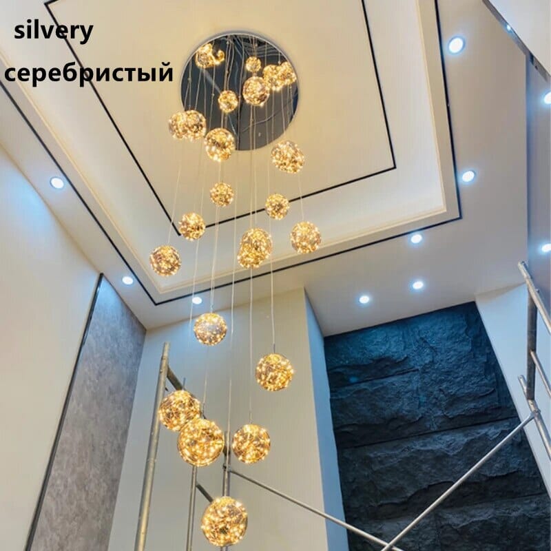 LuminaOrb Glass Orb Staircase Chandelier With Soft Ambient Glow - OpalDwell