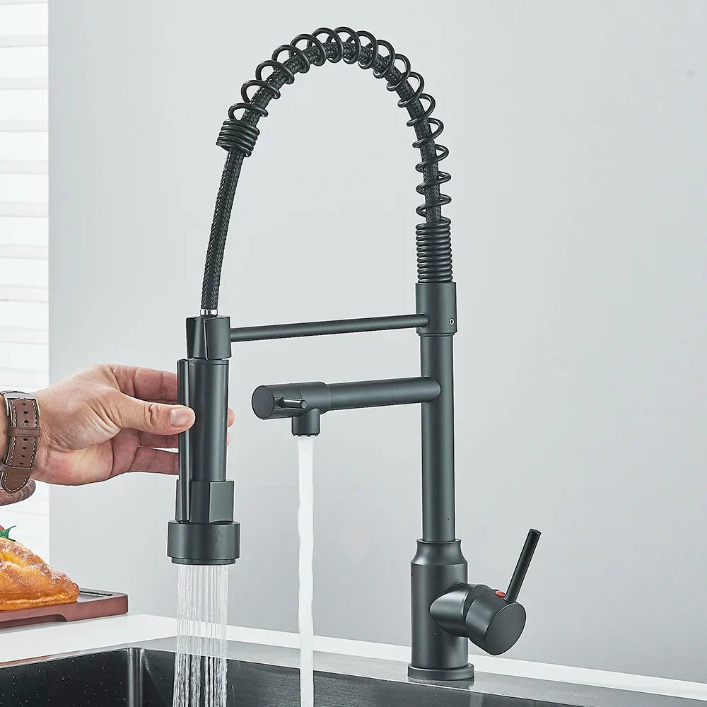 FluxSpout Dual Kitchen Mixer Tap With Spring Spout Finish - OpalDwell