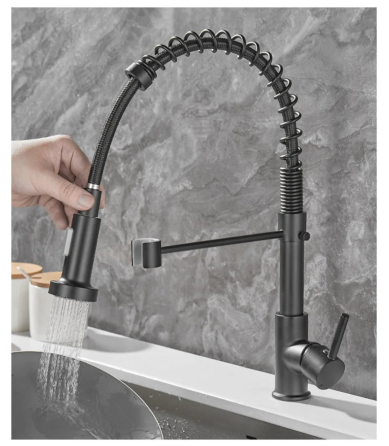 LumaFlow Dual Spout Kitchen Faucet In Black And Gold OpalDwell