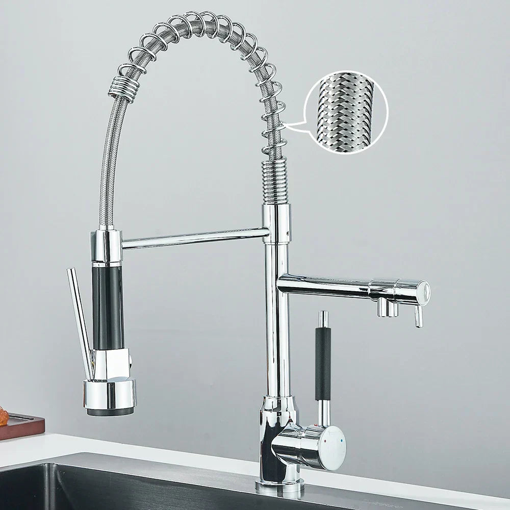 FluxSpout Dual Kitchen Mixer Tap With Spring Spout Finish - OpalDwell