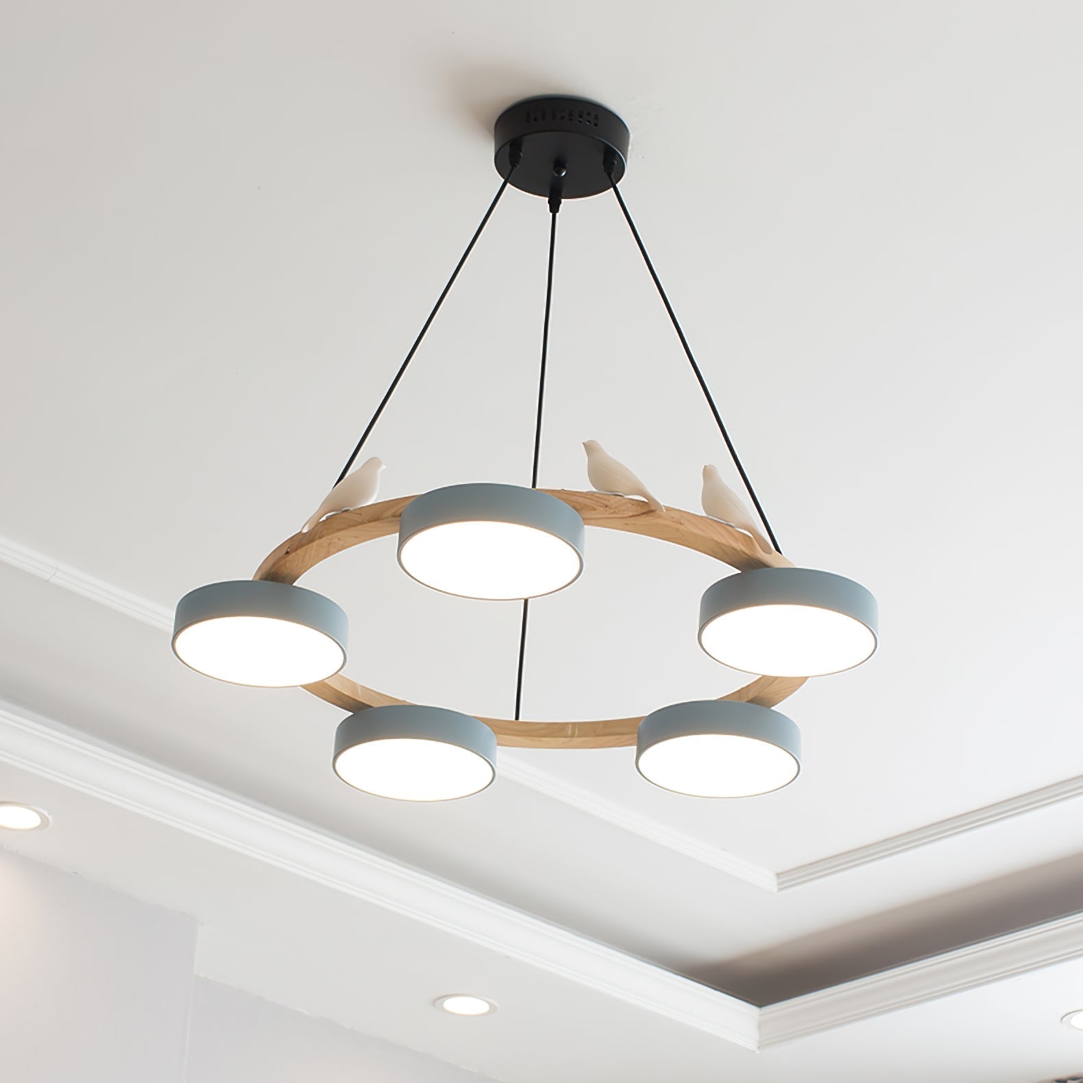 AeroNest Bird Round Chandelier | Multi-Material Fusion - OpalDwell