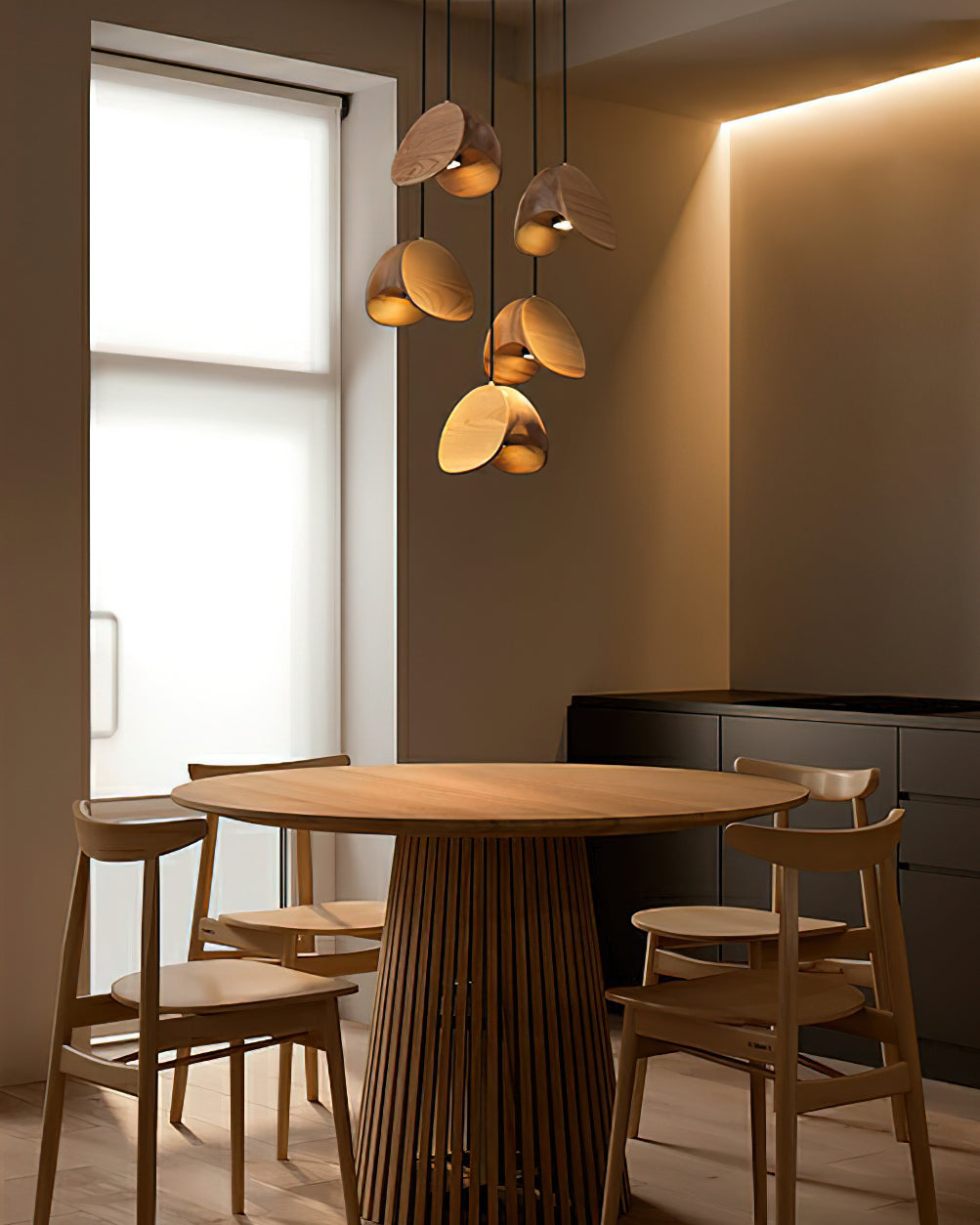 SylvaLeaf Pendant Light Natural Wood Round Leaf Shade - OpalDwell