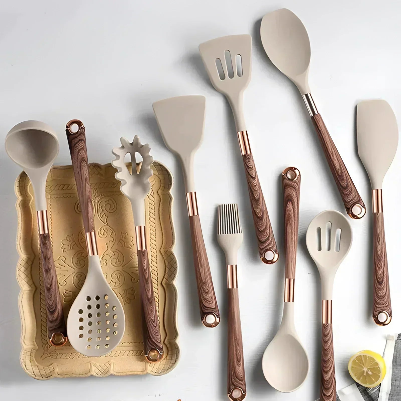 Aurelo Kitchen Elite 10 Piece Stainless Steel Utensil Set With Non Slip Grips - OpalDwell