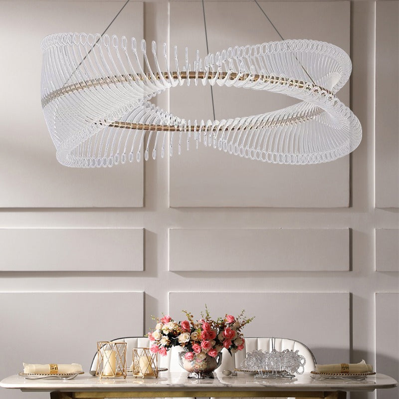 Contemporary Spiral Acrylic Chandelier With Luxury LED Ring Light OpalDwell