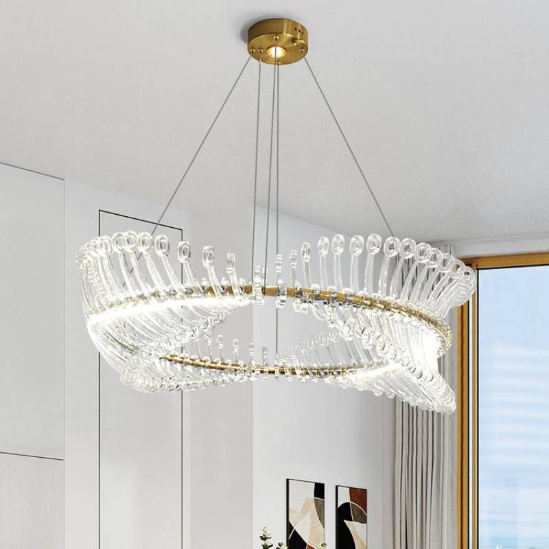 Contemporary Spiral Acrylic Chandelier With Luxury LED Ring Light OpalDwell