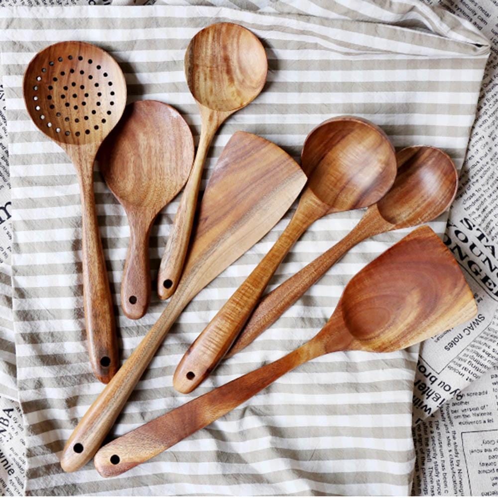 EcoTeak Kitchen Utensil Set Gentle On Nonstick Pots - OpalDwell