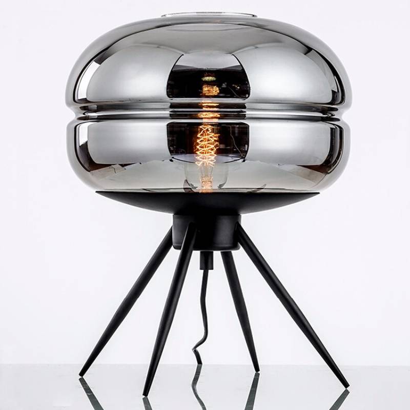 Lyra Smoked Glass Table Lamp With Modern Tripod Design - OpalDwell