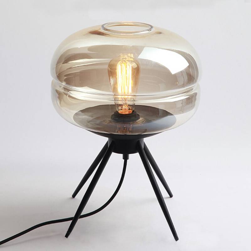 Lyra Smoked Glass Table Lamp With Modern Tripod Design - OpalDwell