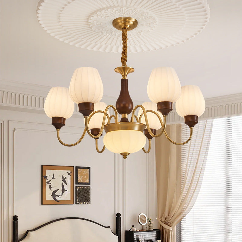 Classic Chandelier in Gold and Walnut for Living Room Ceiling Light OpalDwell