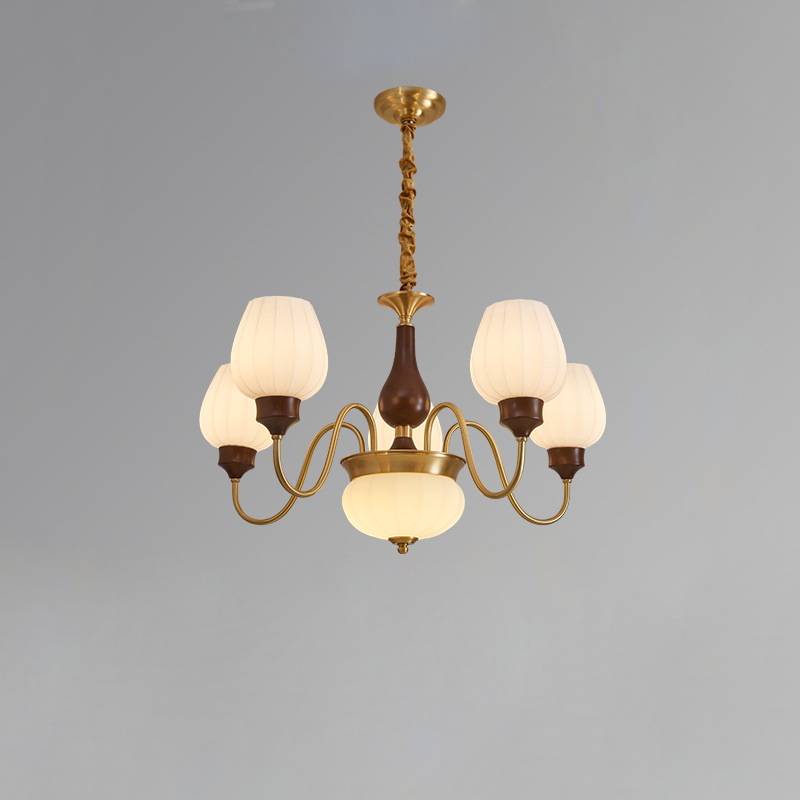 Classic Chandelier in Gold and Walnut for Living Room Ceiling Light OpalDwell
