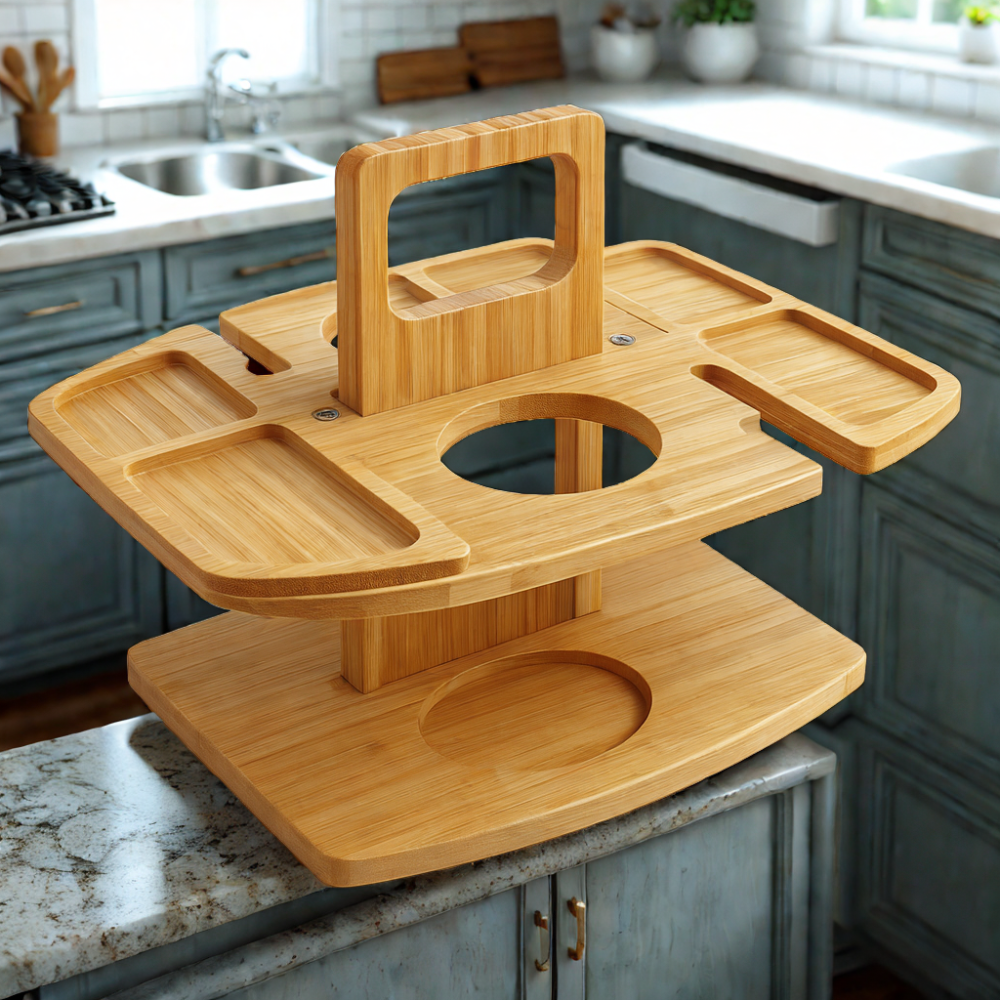 ForestHaven Portable Wood Picnic Table With Cup Holders And Snack Tray - OpalDwell