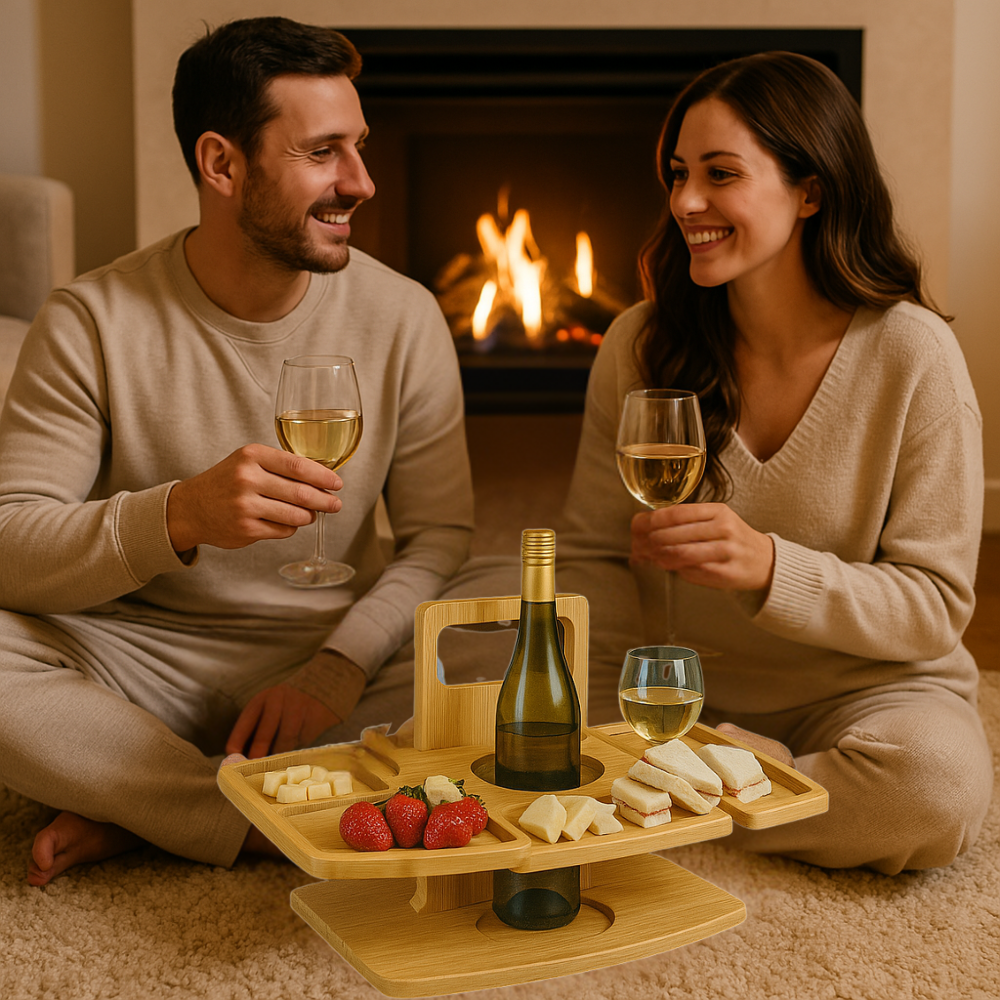 ForestHaven Portable Wood Picnic Table With Cup Holders And Snack Tray - OpalDwell