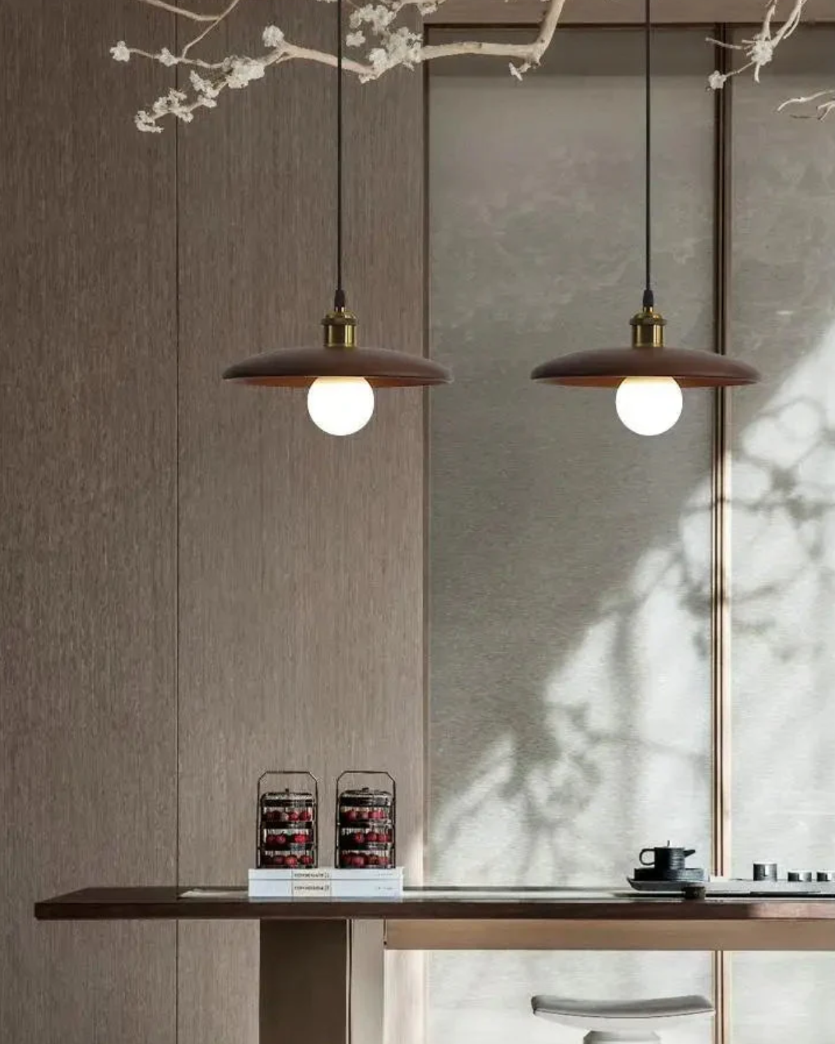 LumaNova Japandi Pendant Light With Slim Wood Shade - OpalDwell