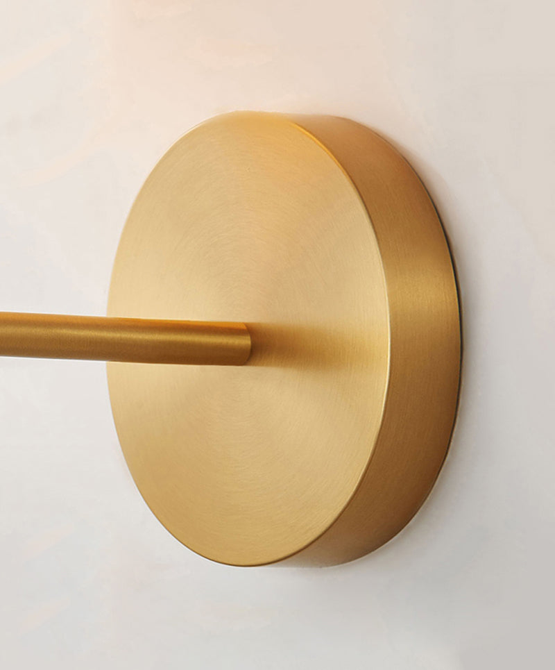 Kestrel Upright Milky Glass Ball LED Wall Sconce in Brushed Brass Finish, Mid-Century Modern Style - OpalDwell