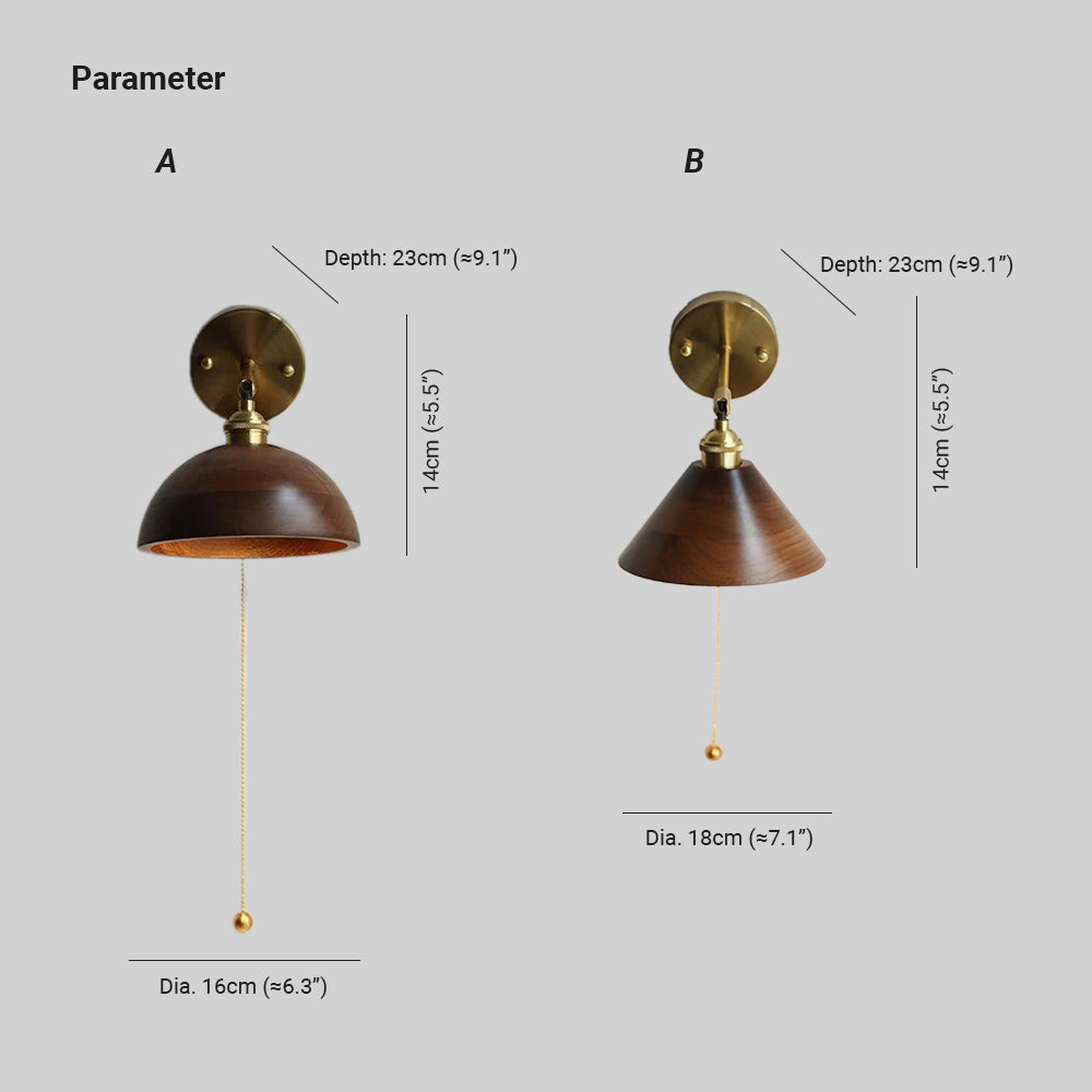 Aureo Vintage-Style Wood Wall Lamp with Pull Chain Switch - OpalDwell