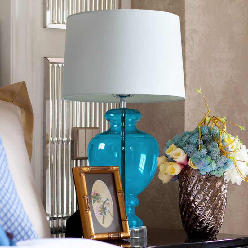 Glass Table Lamp With Fabric Shade For Modern Bedroom Lighting - OpalDwell