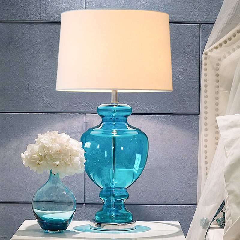 Glass Table Lamp With Fabric Shade For Modern Bedroom Lighting - OpalDwell