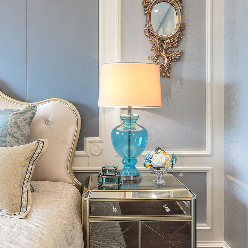 Glass Table Lamp With Fabric Shade For Modern Bedroom Lighting - OpalDwell