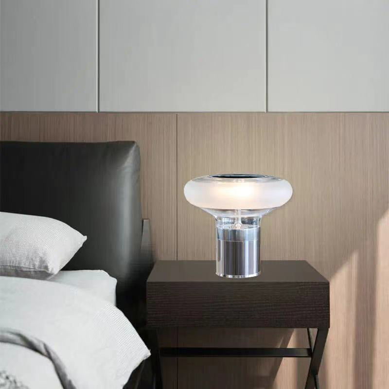 Modern Glass Table Lamp With Chrome Base - StudioAura Ambience - OpalDwell