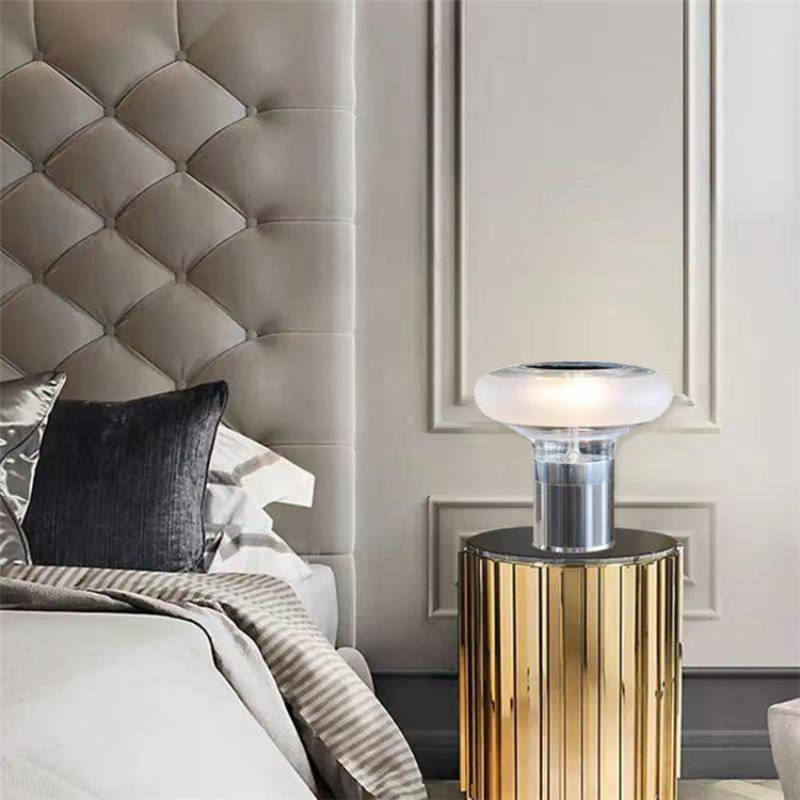 Modern Glass Table Lamp With Chrome Base - StudioAura Ambience - OpalDwell