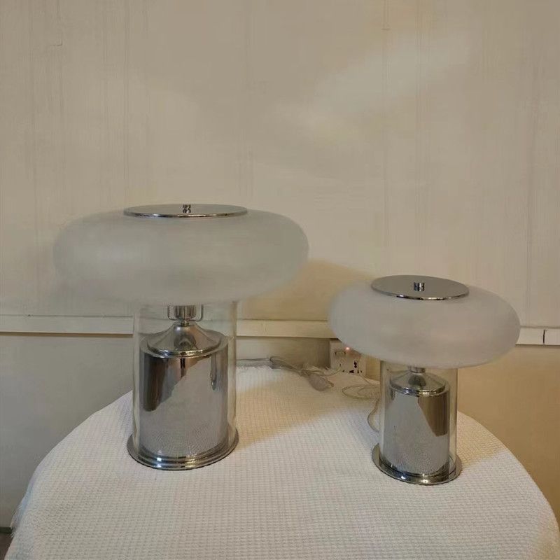 Modern Glass Table Lamp With Chrome Base - StudioAura Ambience - OpalDwell