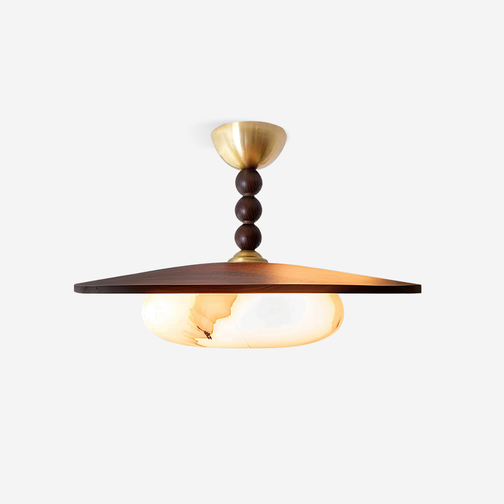 Liora Walnut White Alabaster Ceiling Light With Wood Shade - OpalDwell