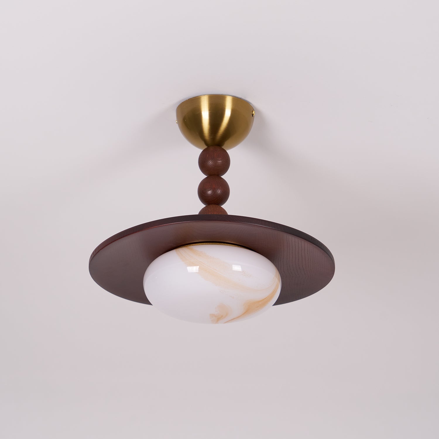 Liora Walnut White Alabaster Ceiling Light With Wood Shade - OpalDwell