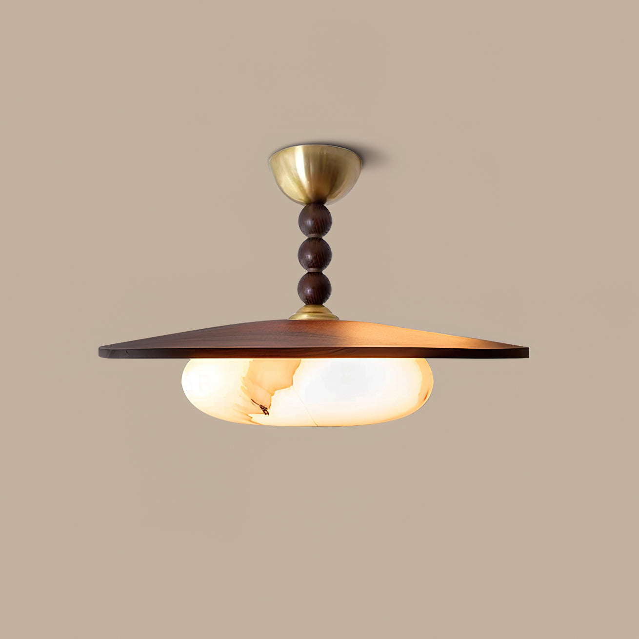 Liora Walnut White Alabaster Ceiling Light With Wood Shade - OpalDwell