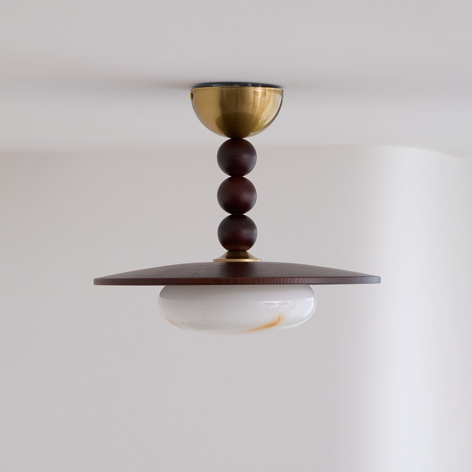 Liora Walnut White Alabaster Ceiling Light With Wood Shade - OpalDwell