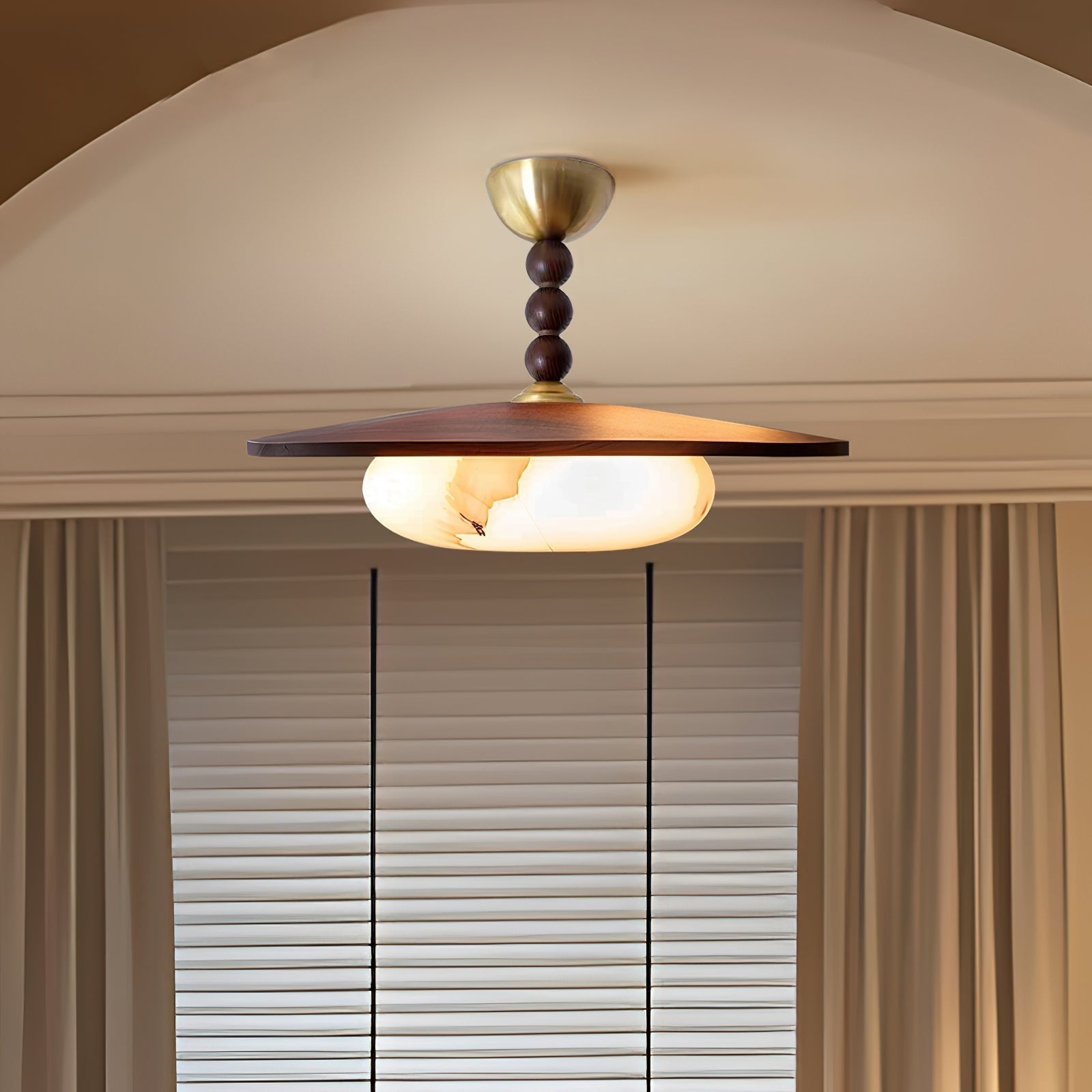 Liora Walnut White Alabaster Ceiling Light With Wood Shade - OpalDwell