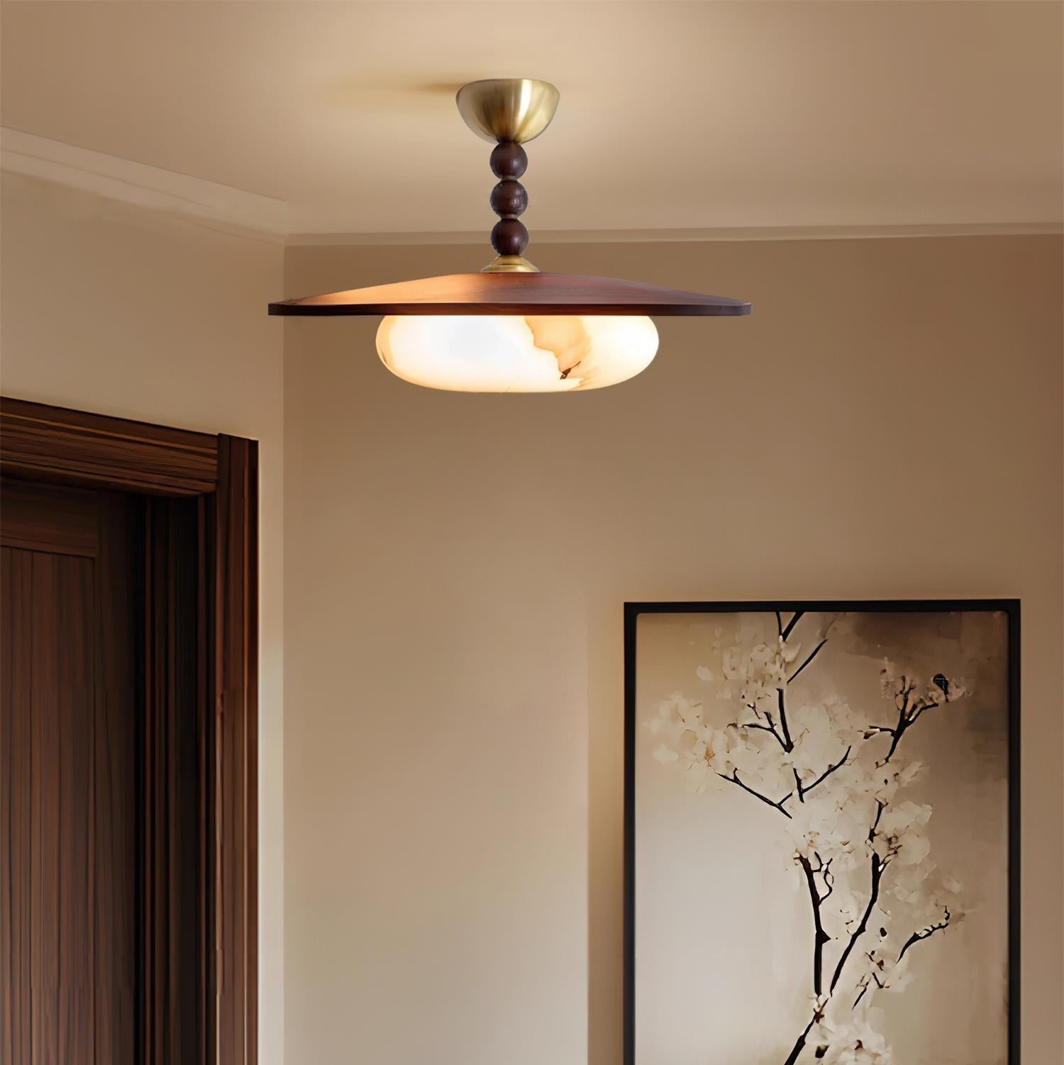 Liora Walnut White Alabaster Ceiling Light With Wood Shade - OpalDwell