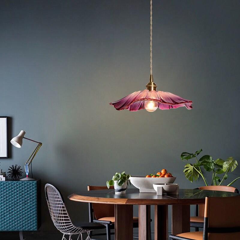 Lunara Violet Glass Sunflower Pendant Light, Retro-Style LED with Bulb Included | OpalDwell - OpalDwell