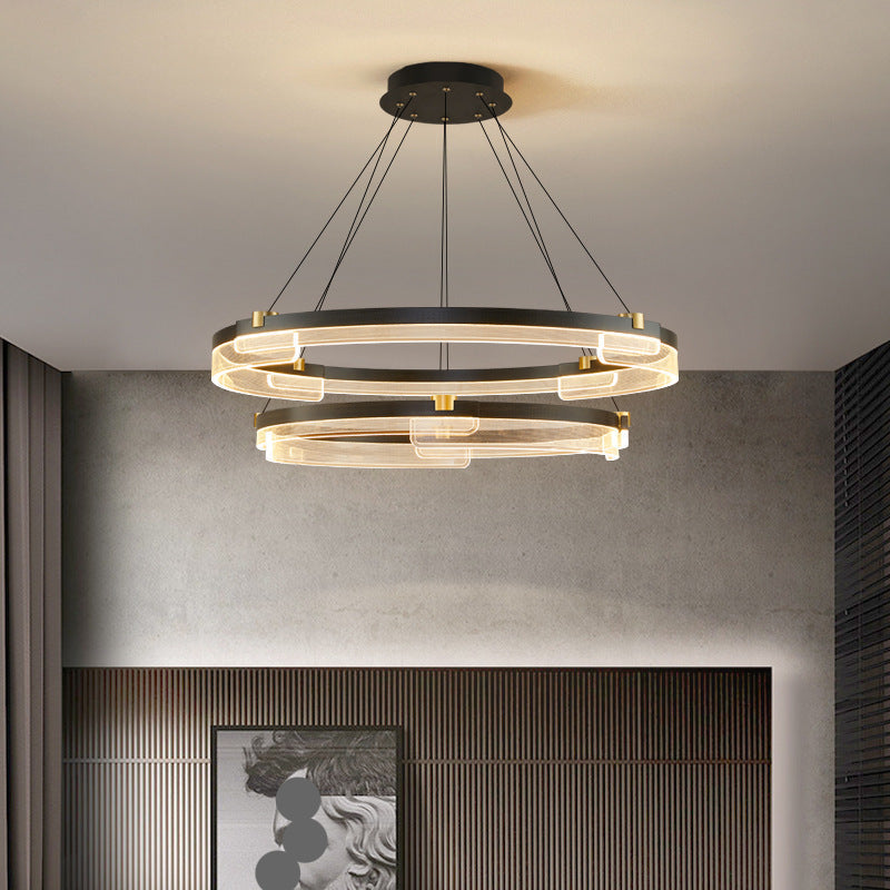 Contemporary Double Ring LED Chandelier With Luxury Acrylic Ceiling Light OpalDwell