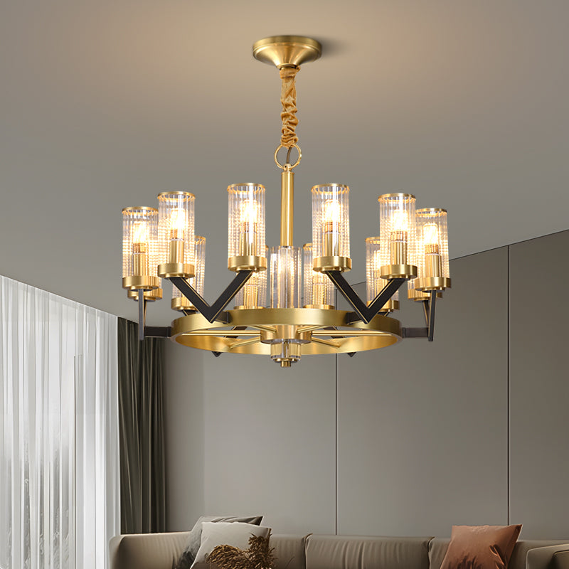 Aurora Gold Chandelier Modern Glass Cylinder Ceiling Light OpalDwell