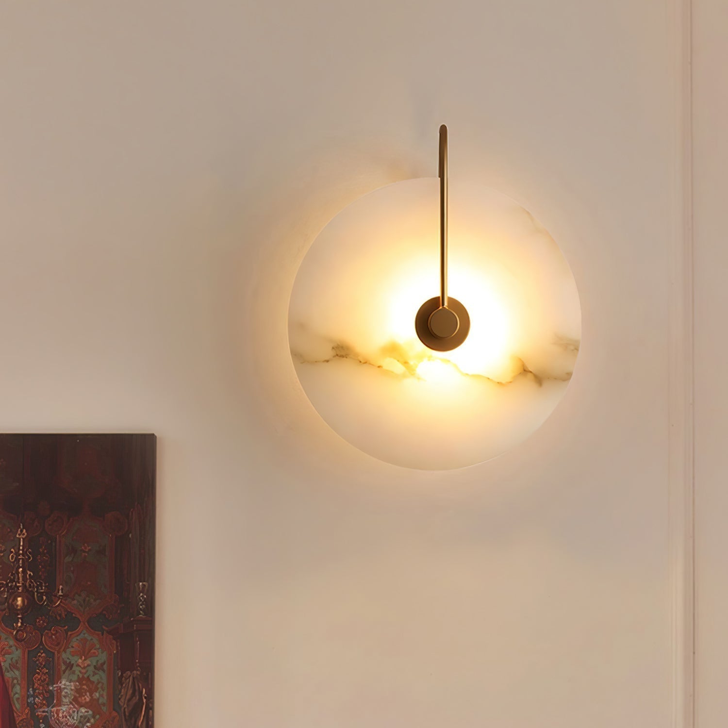 CelesteLume Alabaster LED Disc Sconce with Black Arm - OpalDwell