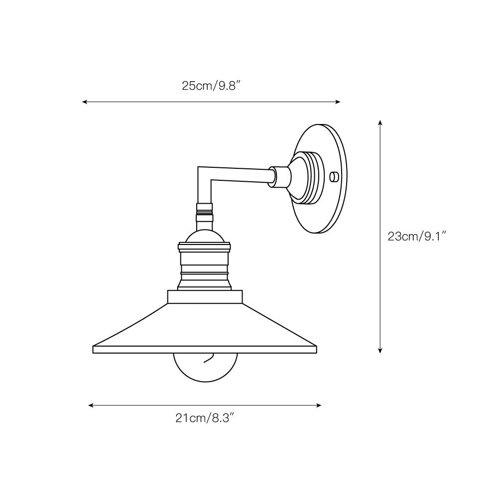 Lyra Antique Brass Wall Lamp With Cone Shade Exposed Bulb - OpalDwell