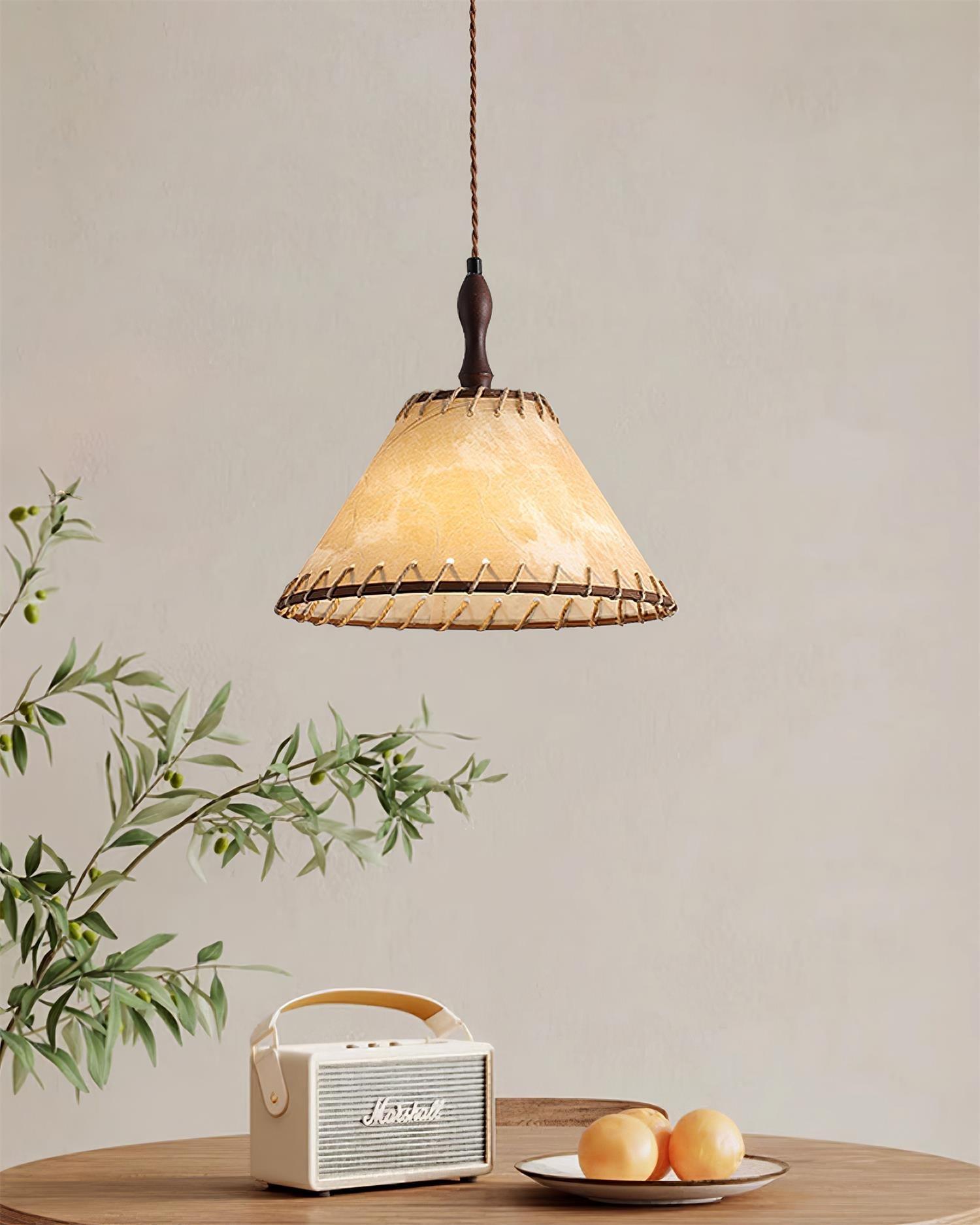 TimberLume Wood Pendant Light With Soft Fabric Shade - OpalDwell