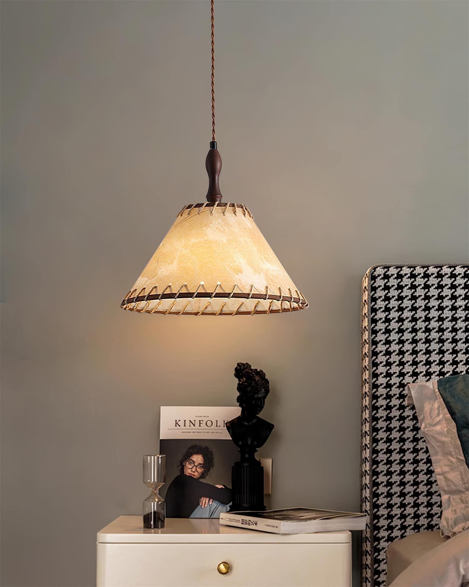 TimberLume Wood Pendant Light With Soft Fabric Shade - OpalDwell