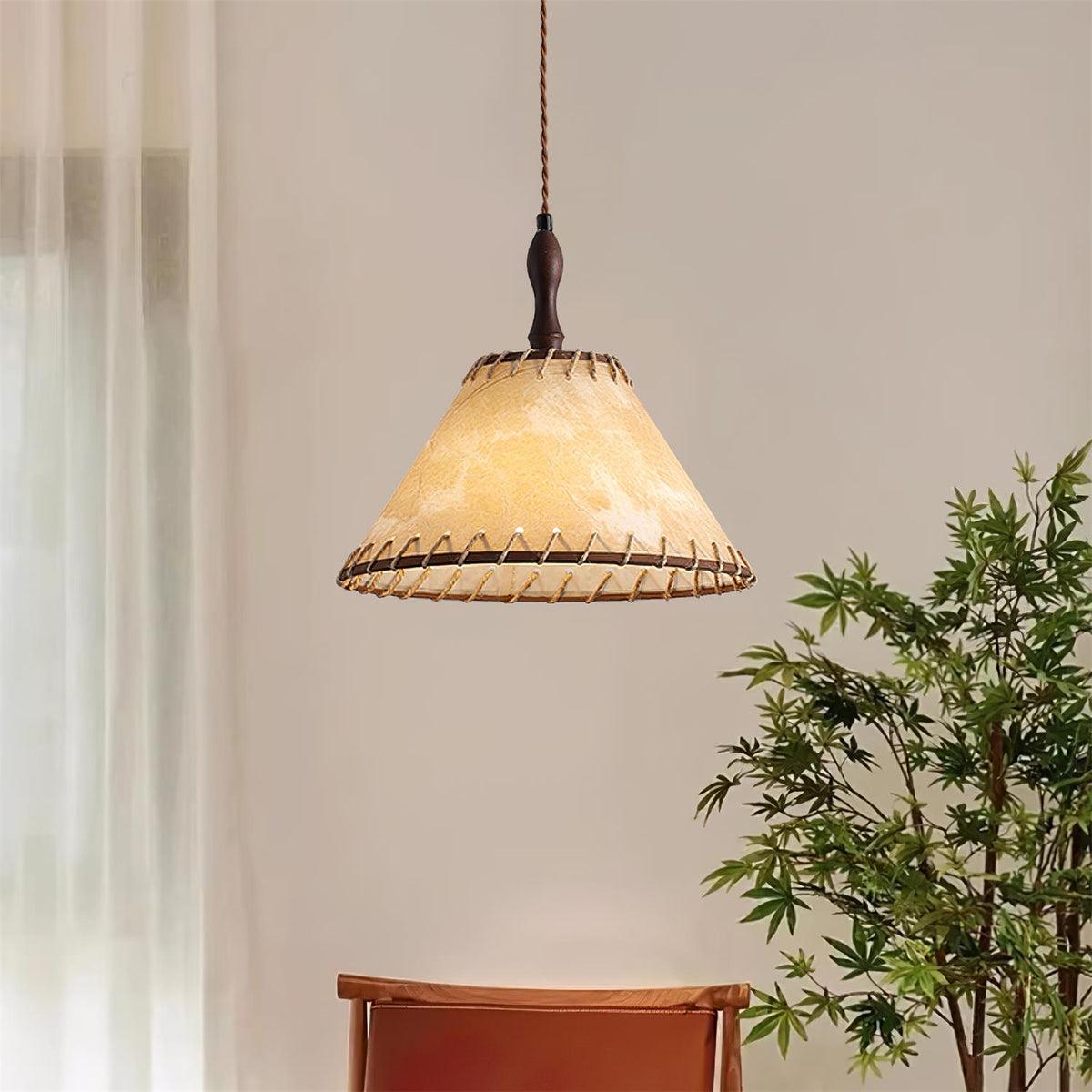 TimberLume Wood Pendant Light With Soft Fabric Shade - OpalDwell