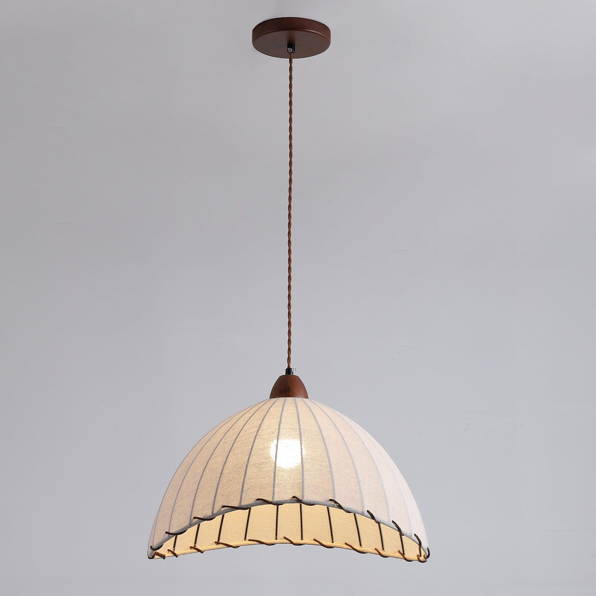 TimberLume Wood Pendant Light With Soft Fabric Shade - OpalDwell