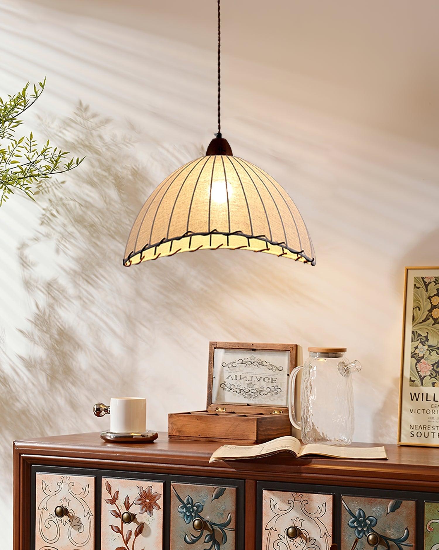TimberLume Wood Pendant Light With Soft Fabric Shade - OpalDwell