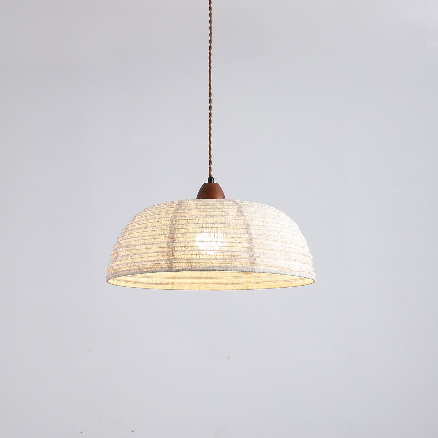 TimberLume Wood Pendant Light With Soft Fabric Shade - OpalDwell