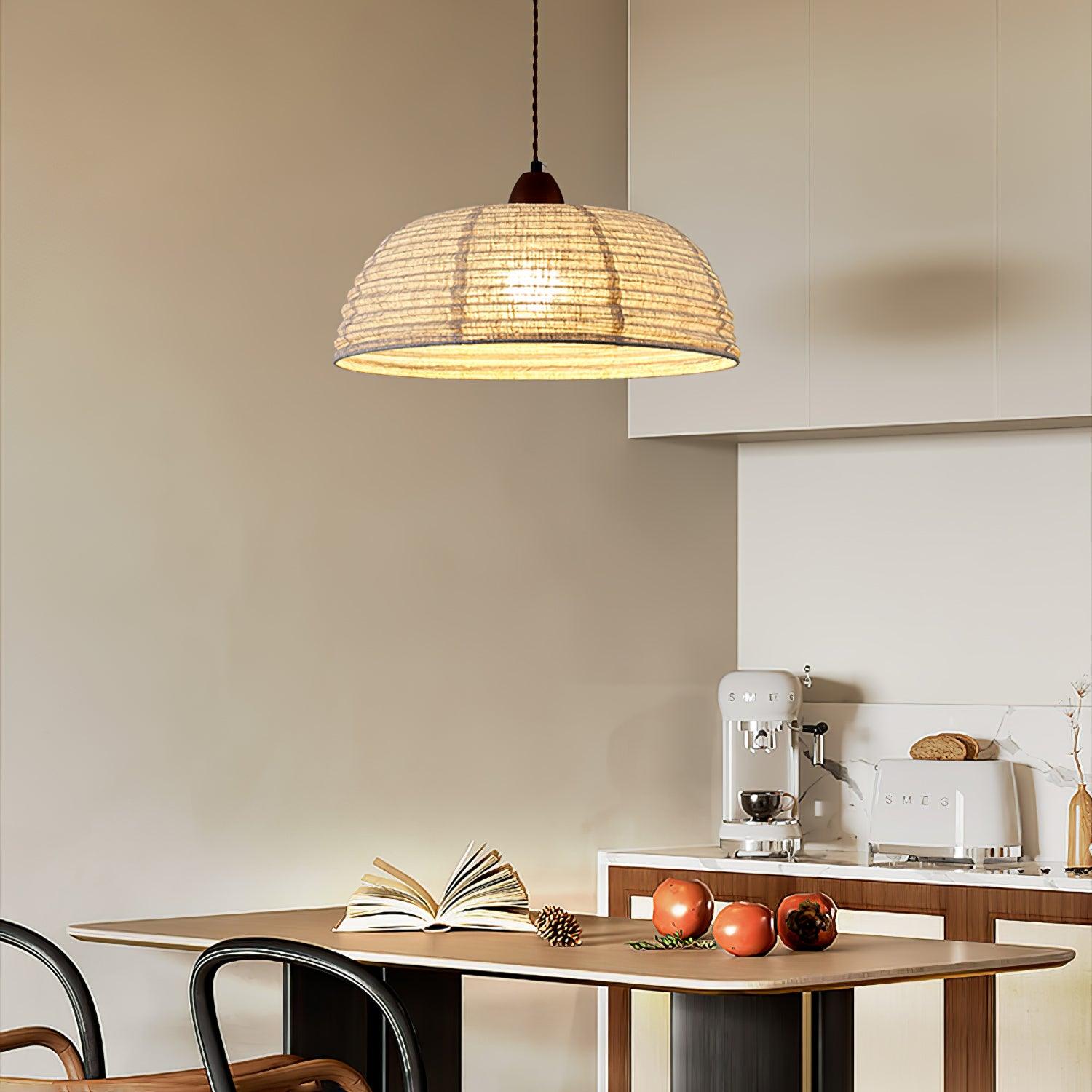 TimberLume Wood Pendant Light With Soft Fabric Shade - OpalDwell