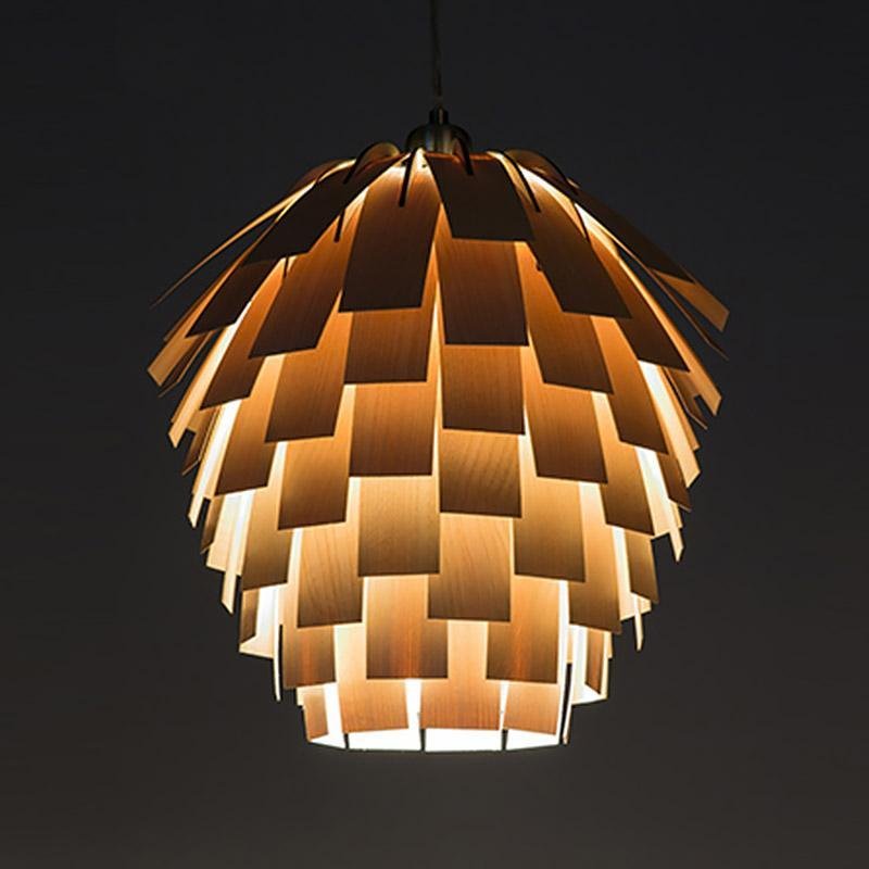 SylvaArtichoke Wood Pendant Lamp Rustic Hanging Light - OpalDwell