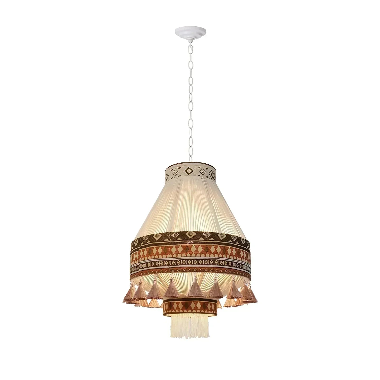 Astraea Boho Fringe Pendant Lamp with Geometric Weave - OpalDwell